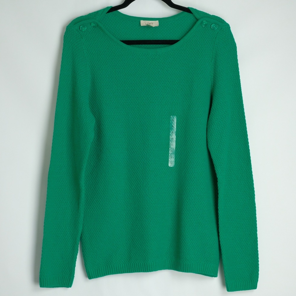 LOFT Green Waffle Knit Tunic Boatneck Sweater Sz L